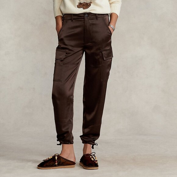 Polo Ralph Lauren Satin Cargo Utility Pant in Dark Beech